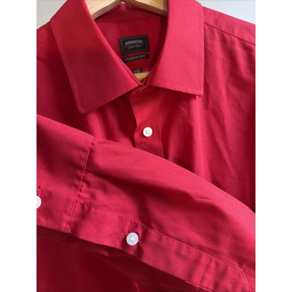 Arrow USA 1851 Men's Size L 16-16.5 32/33 Solid Red Long Sleeve Dress Shirt